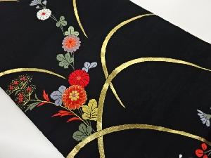 菊に芝模様織出し名古屋帯